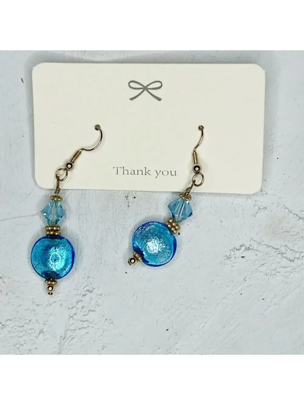 7548u. Aqua and Goldtone Glass Earrings